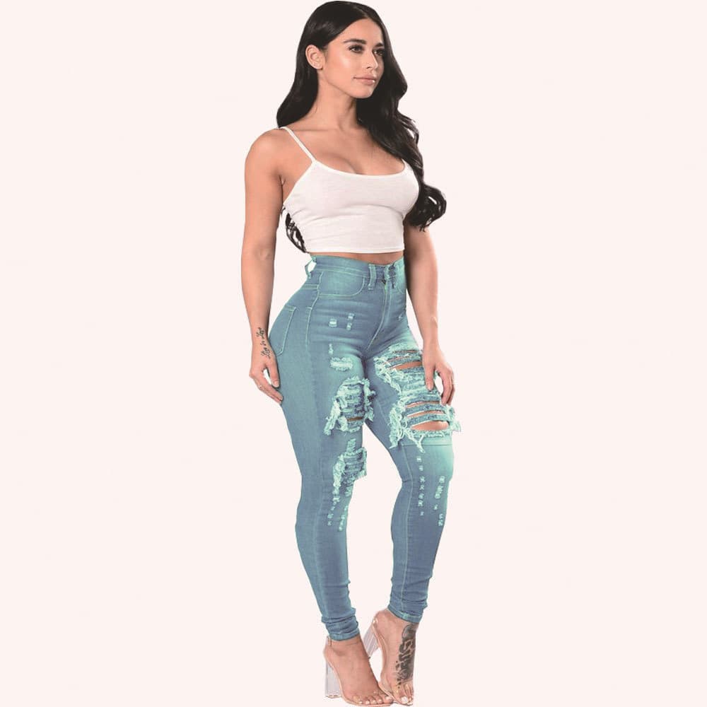 Ripped Jeans Small Leg Pants For Women