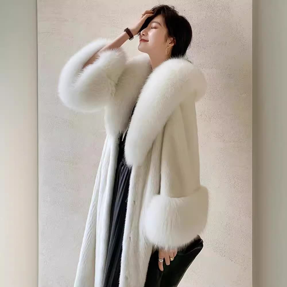 Women's Clothing mink fur coat women's stylish mink fur coat long mink fur coat fox fur collar plus size