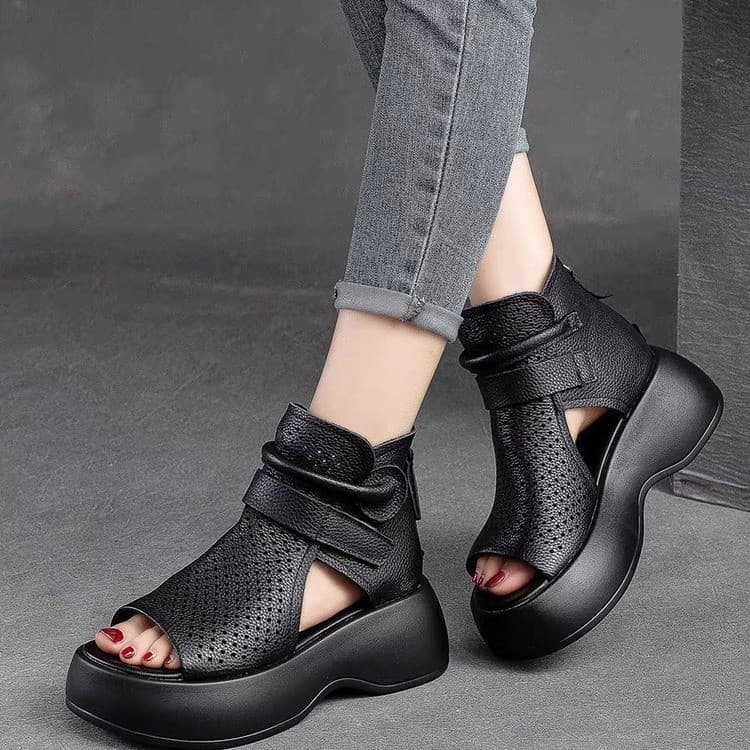 Platform thick-soled sandals for women 2024 summer new style outdoor wear fashionable versatile fish mouth hollow short boots Roman ladies sandals