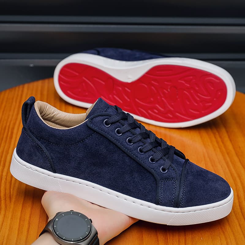 Baskets basses classiques en daim premium - Semelle rouge emblématique antidérapante - Chaussures décontractées de luxe