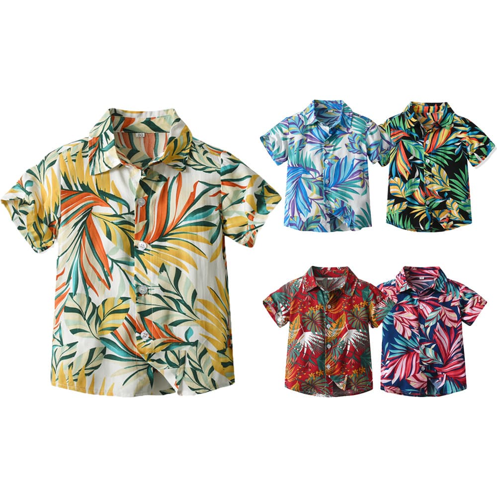 Hawaiian Shirt Multi Color Children's Lapel Trendy Cardigan Beach Hair Holiday Short Sleeved Flower Top Casual Jacket