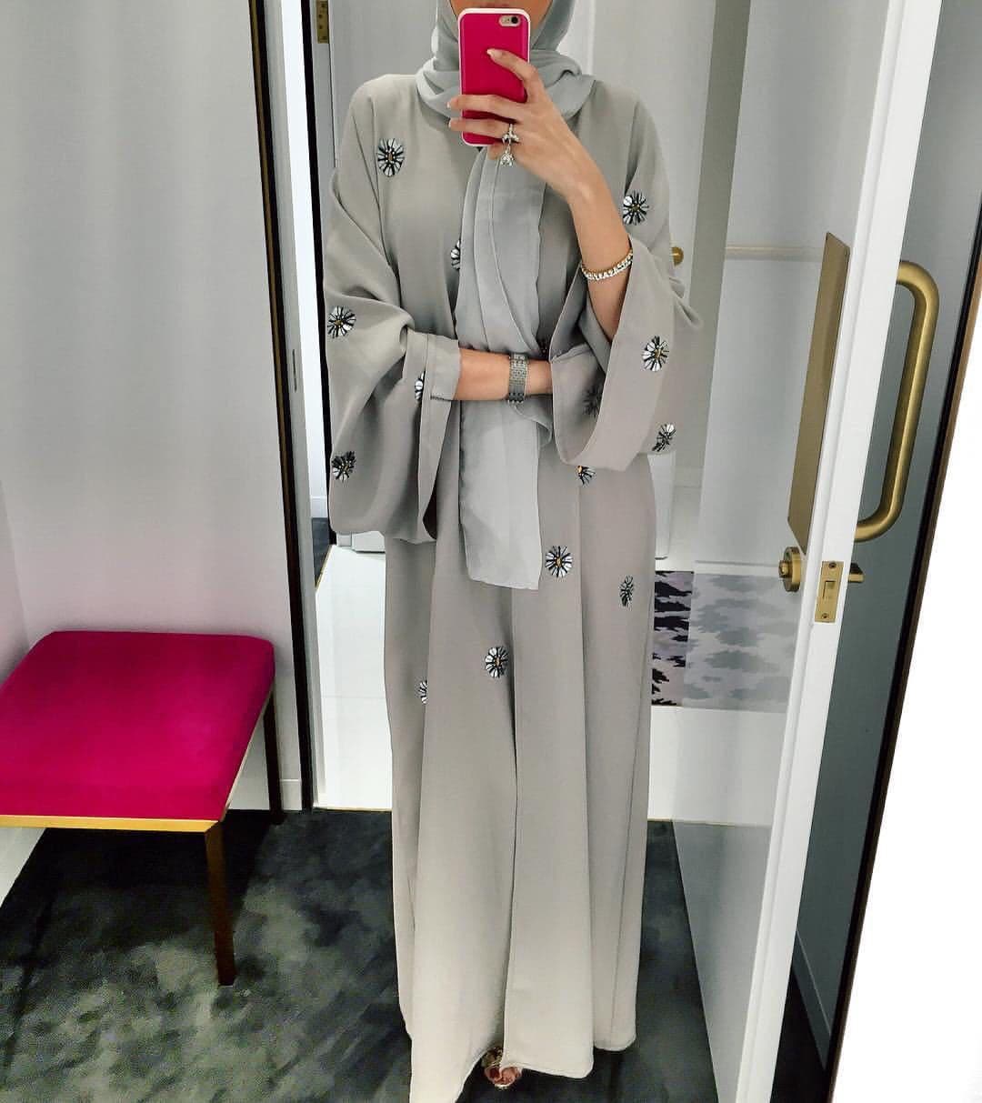 Loriya Dubai Embroidered Beads Middle Eastern Cardigan Robe Dress
