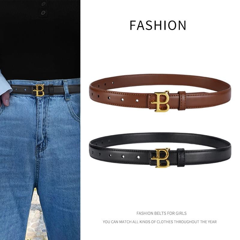 Women's belt, genuine leather, minimalist decoration, slim waist belt, new style with dress, versatile suit, jeans belt