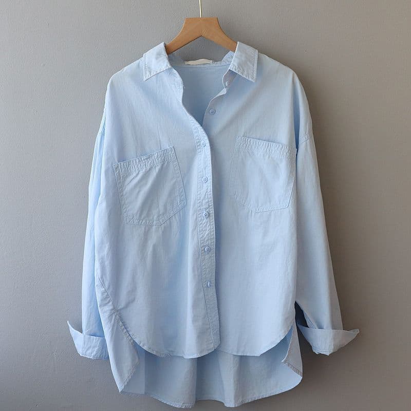 Women's Clothing Spring And Autumn Gentle Layered Tops Soft Milk Blue Loose Slim Casual Western Shirt Women