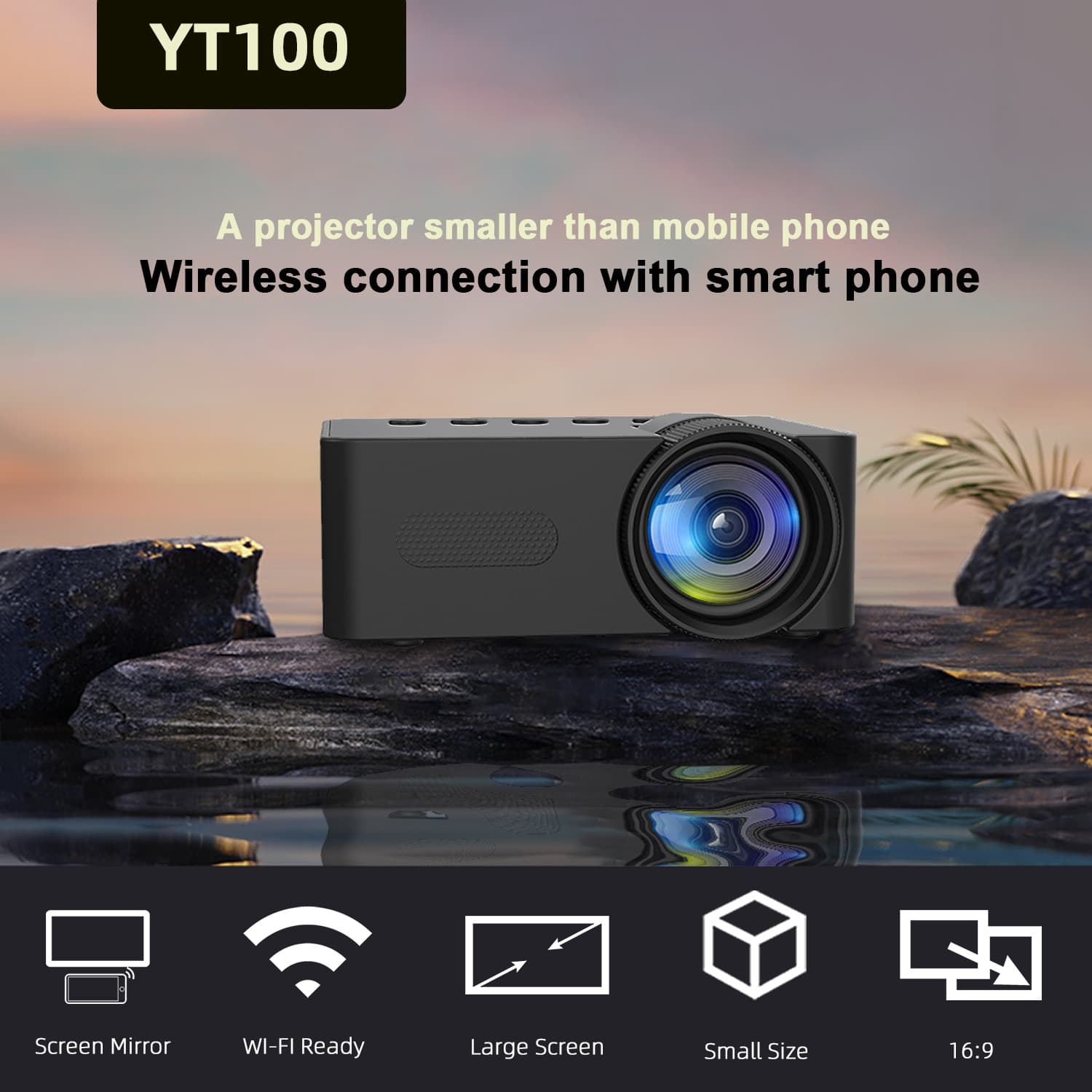 YT100 wireless mobile phone mini full HD Video projector, portable outdoor indoor projector