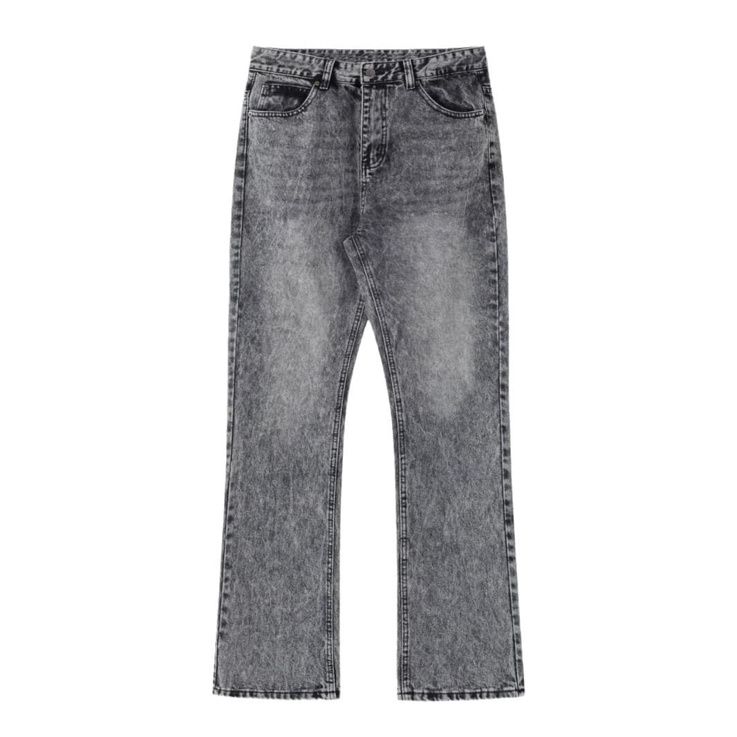 Men's Clothing | Black And Gray Washed Distressed Flared Jeans Vintage Retro Bamboo Grey Denim