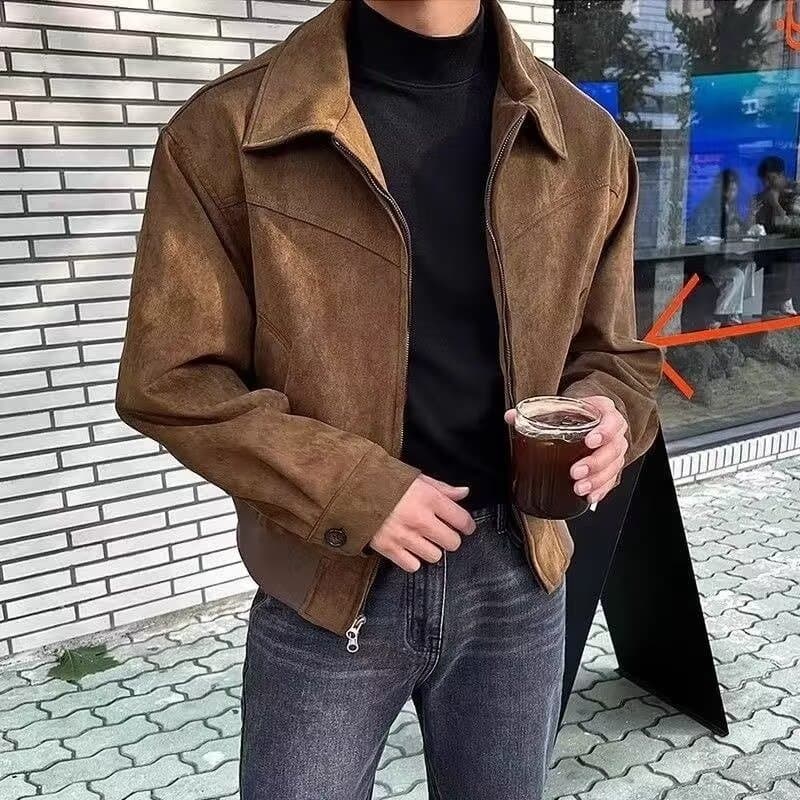 Men's Clothing Retro All Match Lapel Jacket Men's Suede Fleece Jacket - Autumn Winter Brown Coffee Mallard Style Retro American Casual Lapel Coat