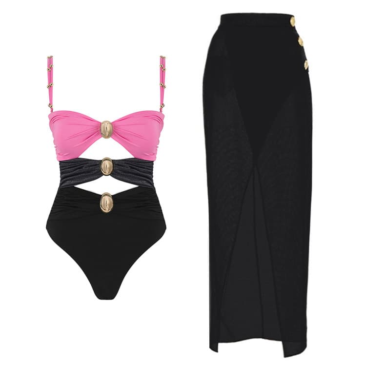 Women's stylish beach vacation one-piece swimsuit set