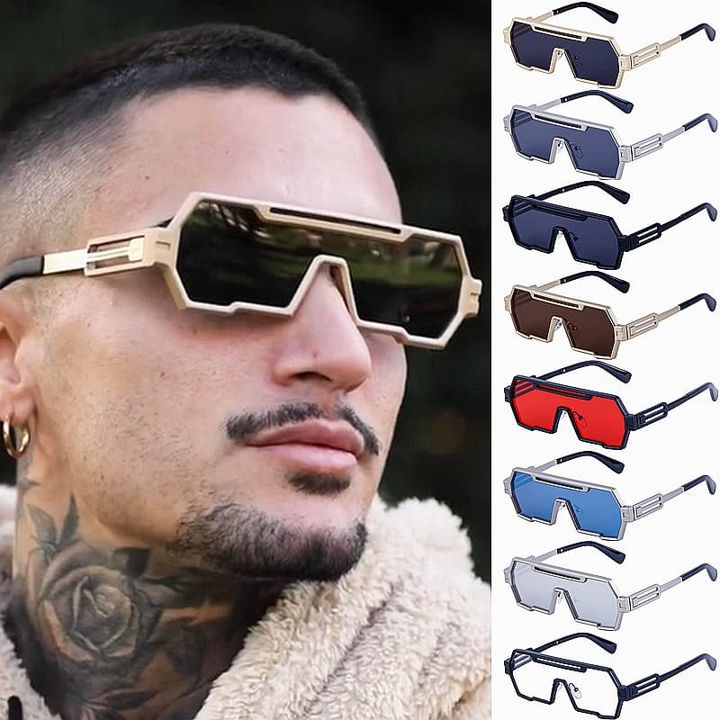 VOOTHOST Heavy Metal Steampunk Sunglasses For Men Square Vintage Punk Fashion Glasses Retro Gafas F0086
