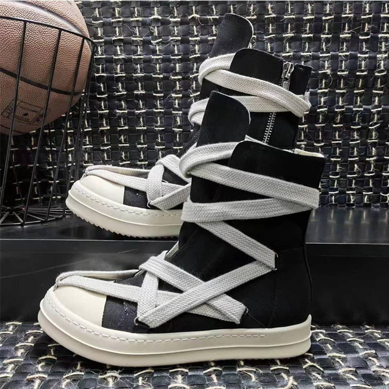 RO Trendy Spring Couple Casual Board Five Star Fashion Thick Bottom Men's And Women's High Top Coarse Strap Canvas Shoes