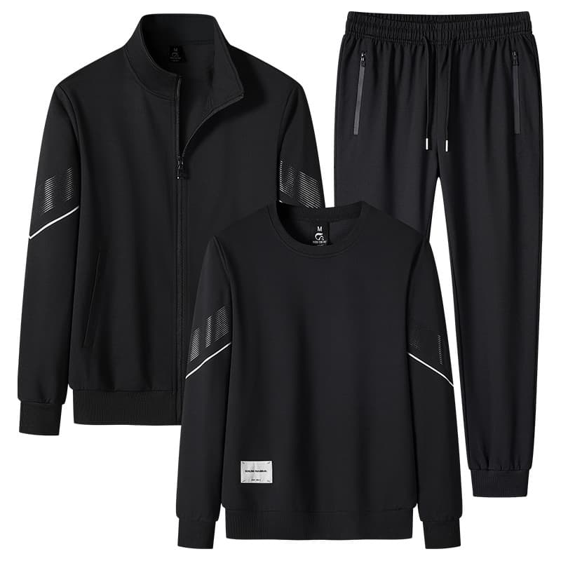 Men's 3-Piece Casual Sportswear Set – Stylish Long-Sleeve Jacket, Crewneck Sweatshirt & Jogger Pants (Black/White/Blue/Grey Options)