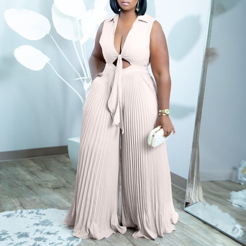 Women's fashion V-neck sleeveless lapel printed loose wide-leg jumpsuit