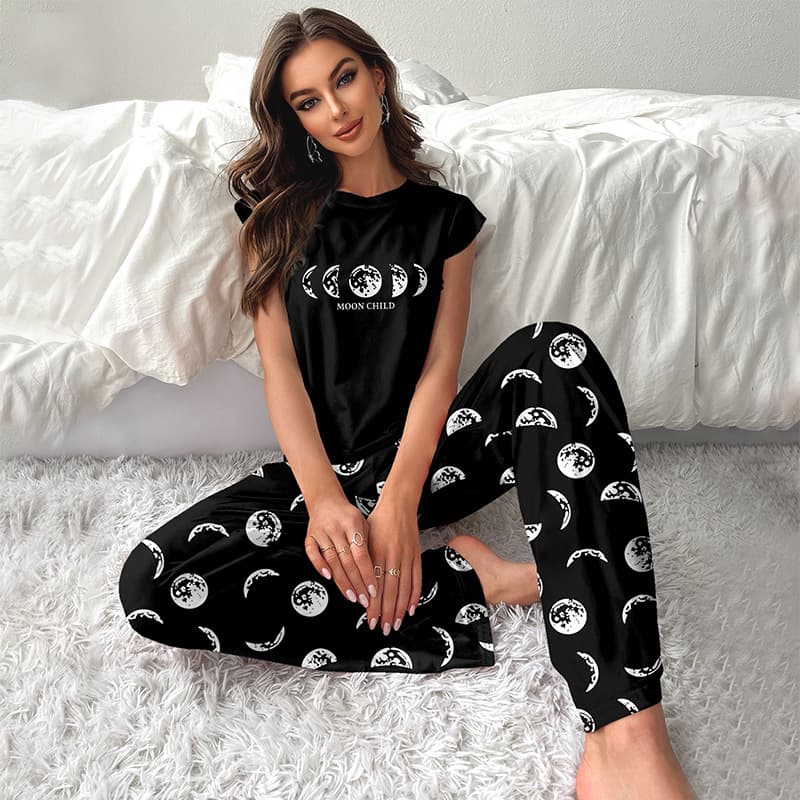 Women's Sleepwears Small Flying Sleeve T Shirt Trousers Women's Pajamas Leisure And Comfortable Home Clothes