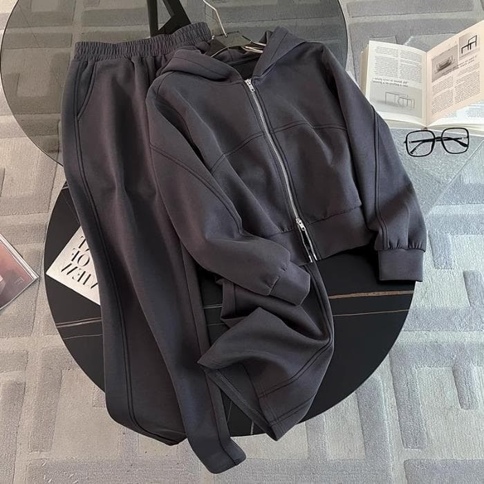 Women's Clothing Casual Sports Suit For Women Autumn Fashionable Stylish Zipper Sweatshirt Wide Leg Pants Two Pieces