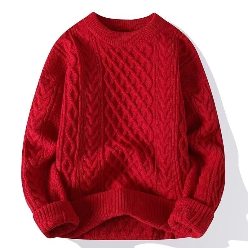 Men's Zodiac Year Red Cable Knit Cardigan - Thick Winter Sweater For Christmas & Couple Wear