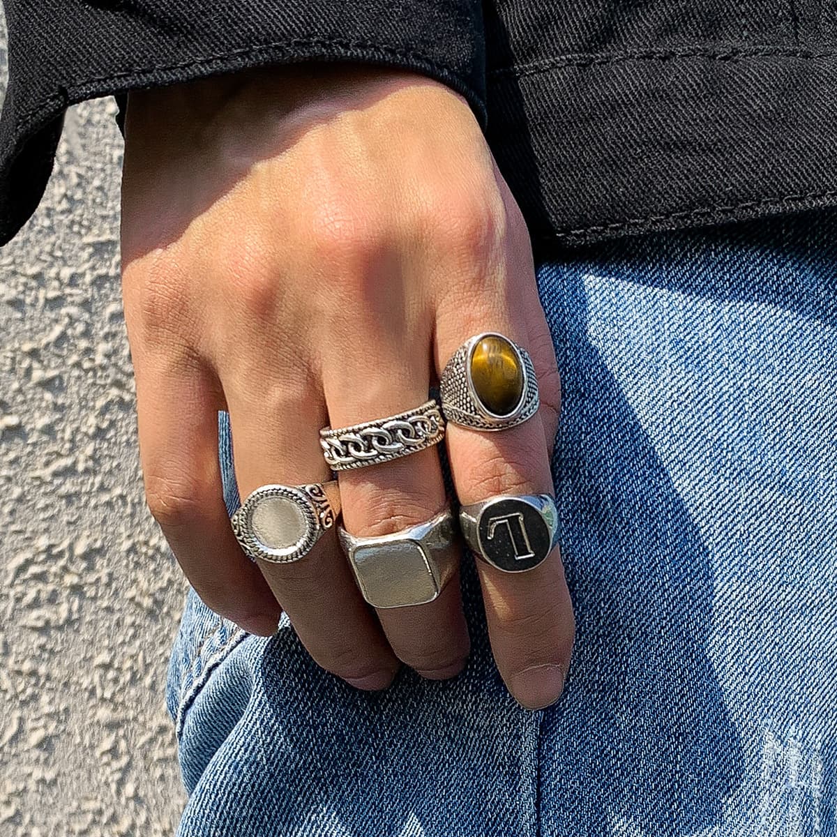 New Ring Set for Men with A Sense of Luxury, Simple and Fashionable Personality, Geometric and Metal Index Finger Ring Ring