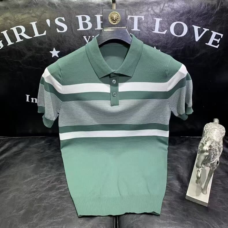 Men's Lightweight Knit Polo Shirt – Breathable Summer Short Sleeve With Contrast Trim – Green, White, Black (S-Xxxxl)
