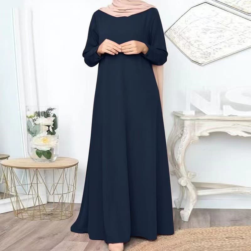 Women's dress Muslim solid color loose pullover casual elegant long-sleeved long dress factory approved