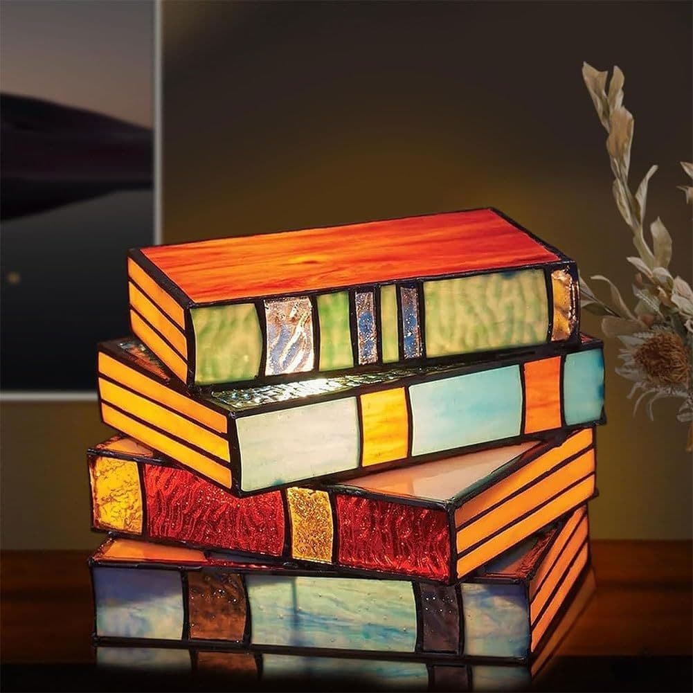 Stained Glass Stacked Books Lamp Resin Crafts Table Lamp
