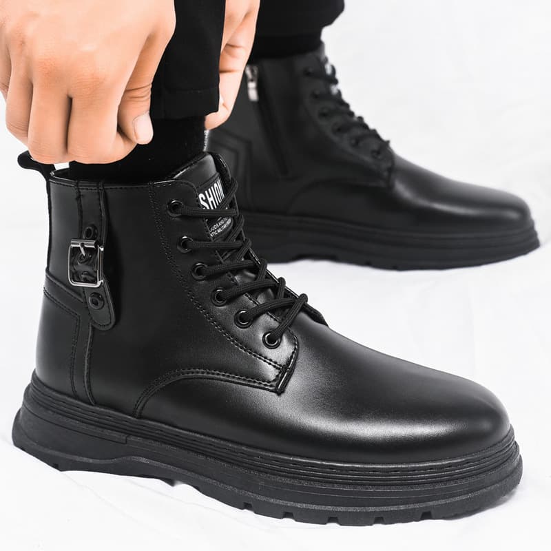 Men's Shoes Large Size Martin Boots For Men With Side Zipper, Autumn Fashion Trend, Men's Outdoor Black Mid Cut Short Boots, Work Boots