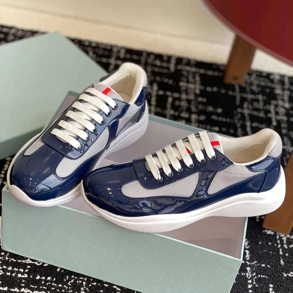 Baskets décontractées en cuir verni et respirant en maille véritable Americas Cup pour hommes et femmes de marque P