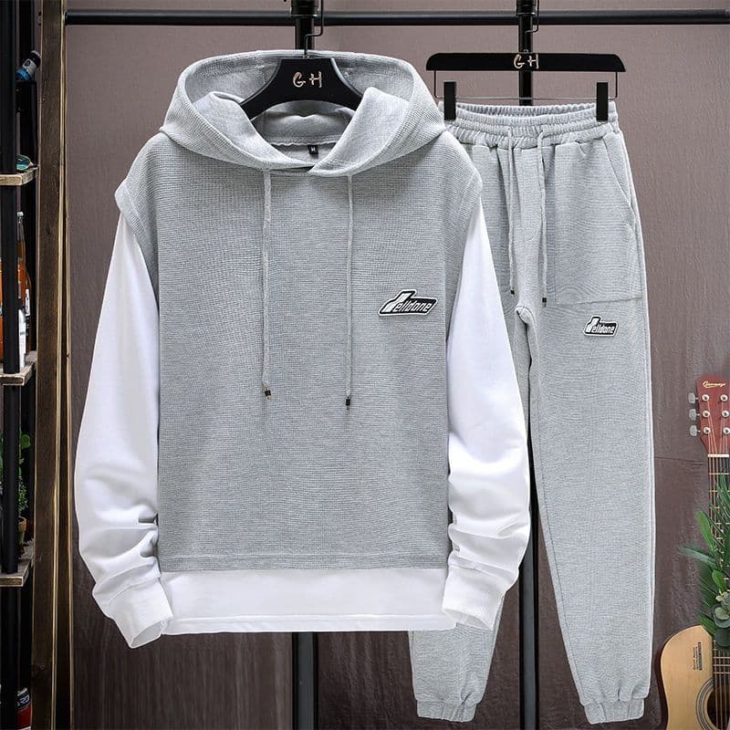 Men's clothing Waffle sweatshirt suit men's autumn casual running sportswear boys long sleeve trousers clothes set