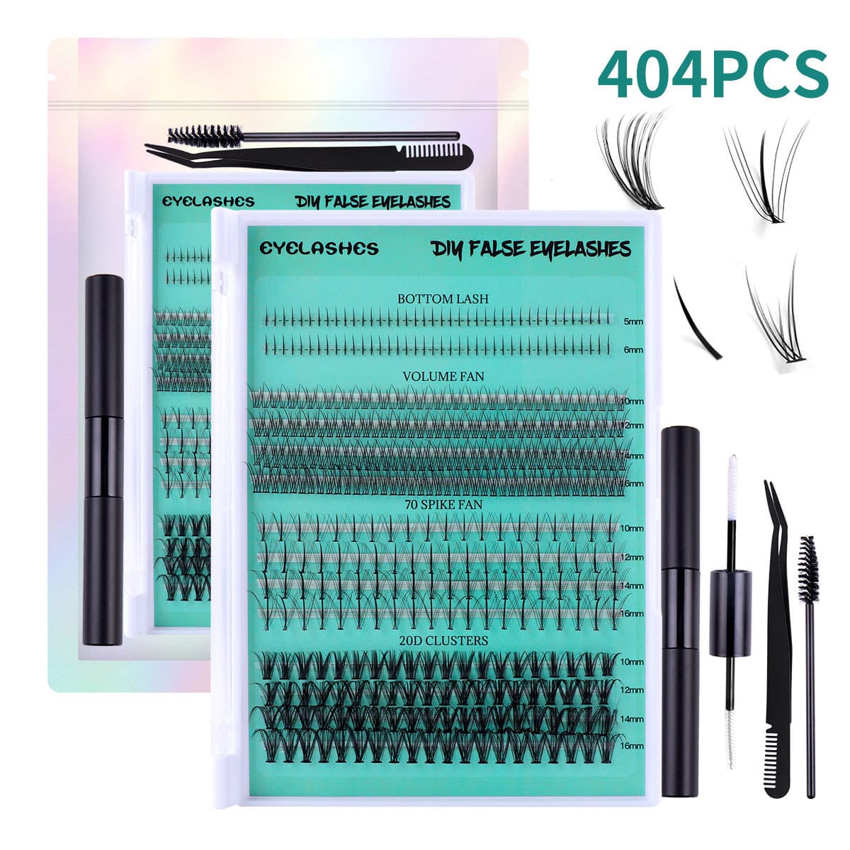 404 - Cluster Fluffy False Eyelashes Set, 30D Segmented Lashes For Single - Cluster Extension & Lower Lashes