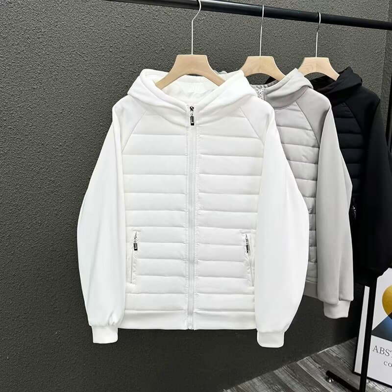 ​​"Unisex Lightweight Quilted Jacket – Oversized Hooded Zip-Up Coat With Contrast Paneling (Polyester Fill, Streetwear Minimalist)"​​