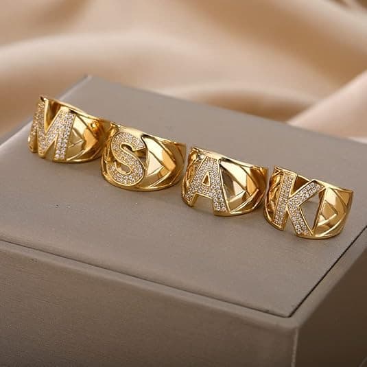 Copper Material European And American Fashionable Chic Niche Hip-Hop Letter Open Micro Inlaid Zircon 26 English Letters