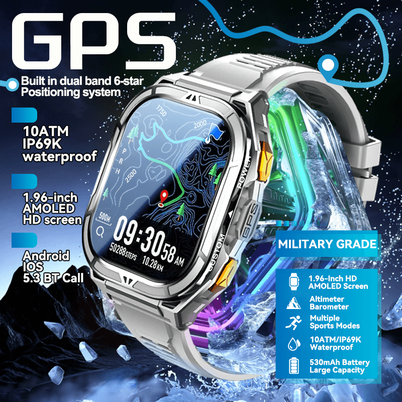 New Men GPS Smart Watch 5ATM Waterproof Altimeter Compass 530mAh Battery 1.96-inch HD Call Sports Watches For Huawei Xiaomi Android IOS