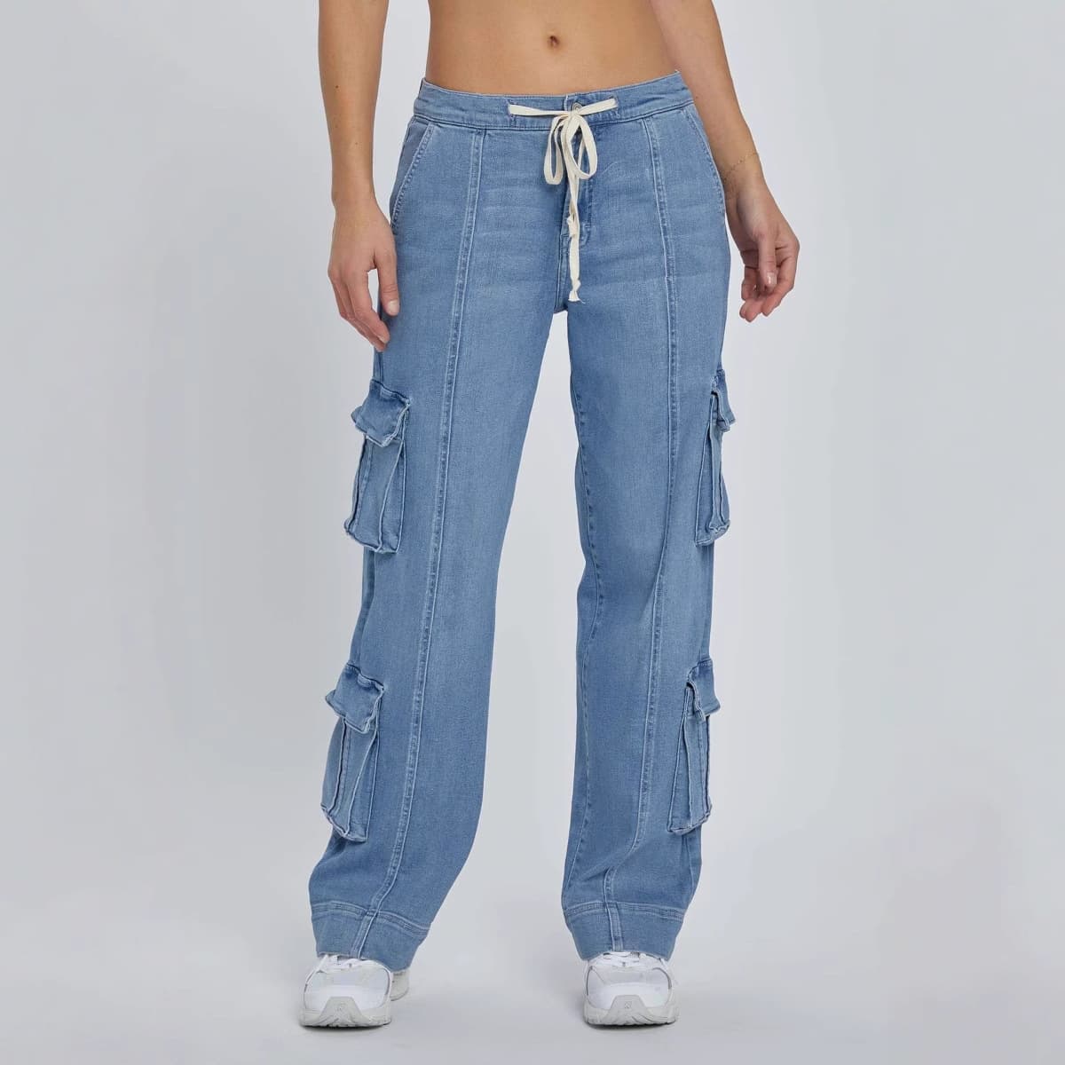 Women's Clothing Spring New Street Washed Overalls Women's Multi Pocket Wide Leg Lace Up Jeans