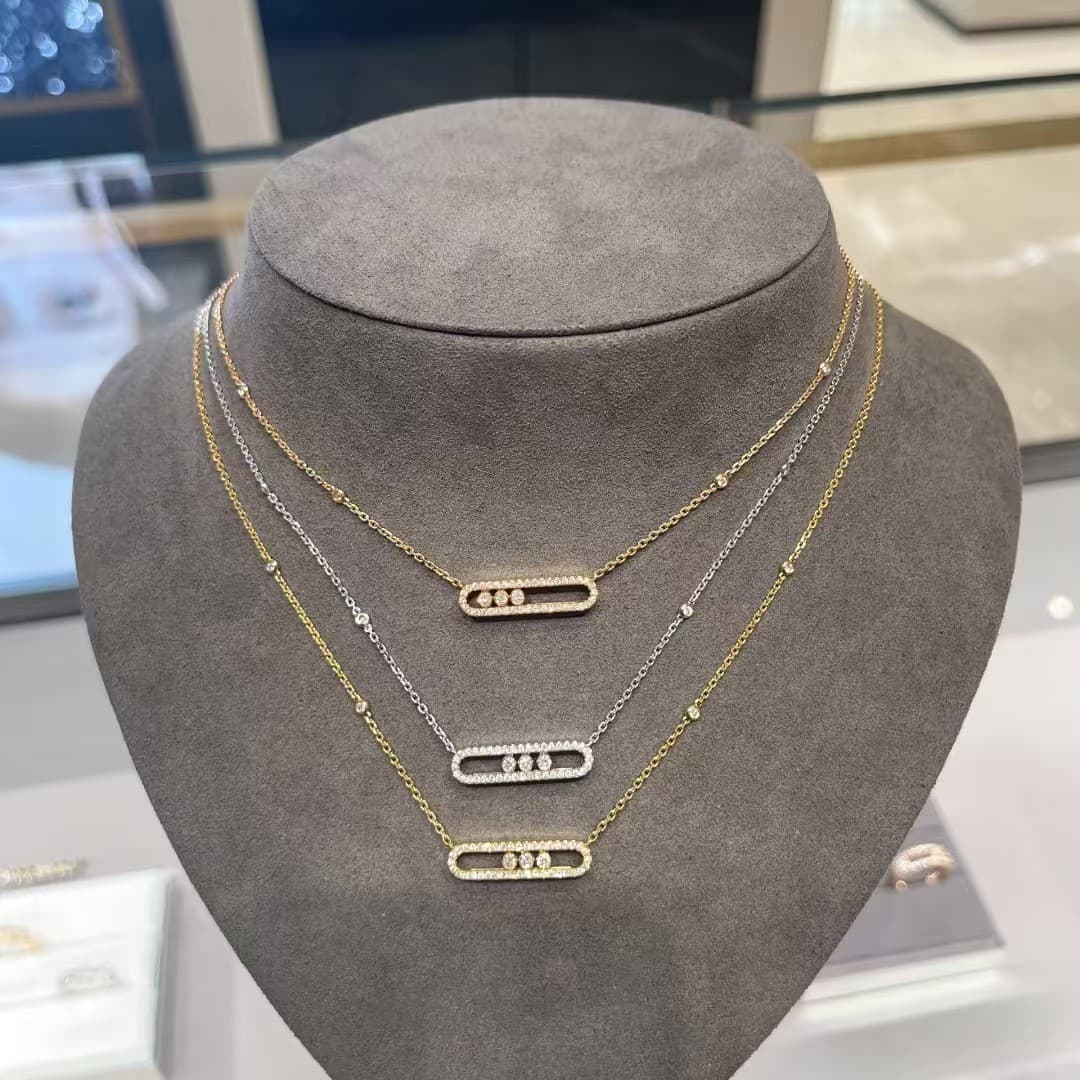Foreign Trade Meijia Three Small Sliding Full Diamond Necklace Niche Versatile High-end Geometric Pendant Jewelry For
