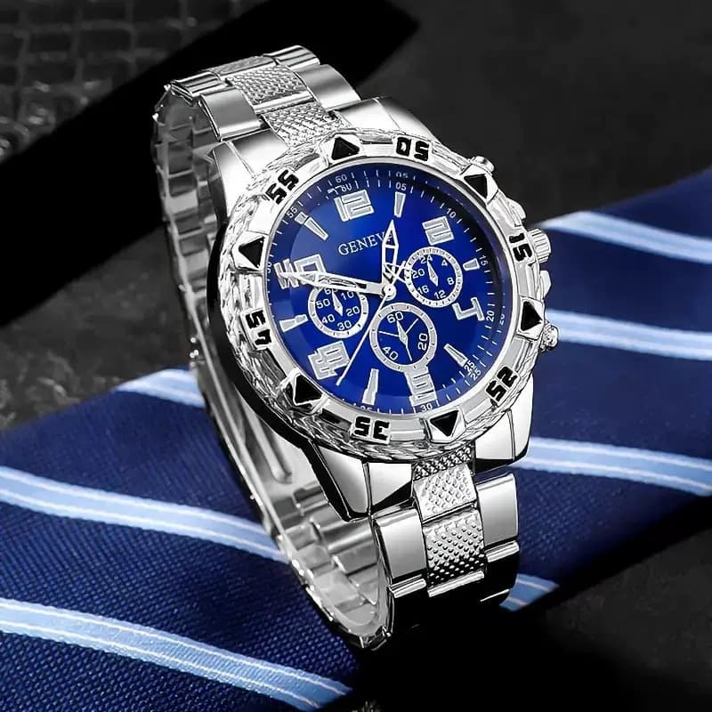 Montre homme haut de gamme, style business, sport, grand cadran, bracelet en acier allié, étanche et lumineuse.