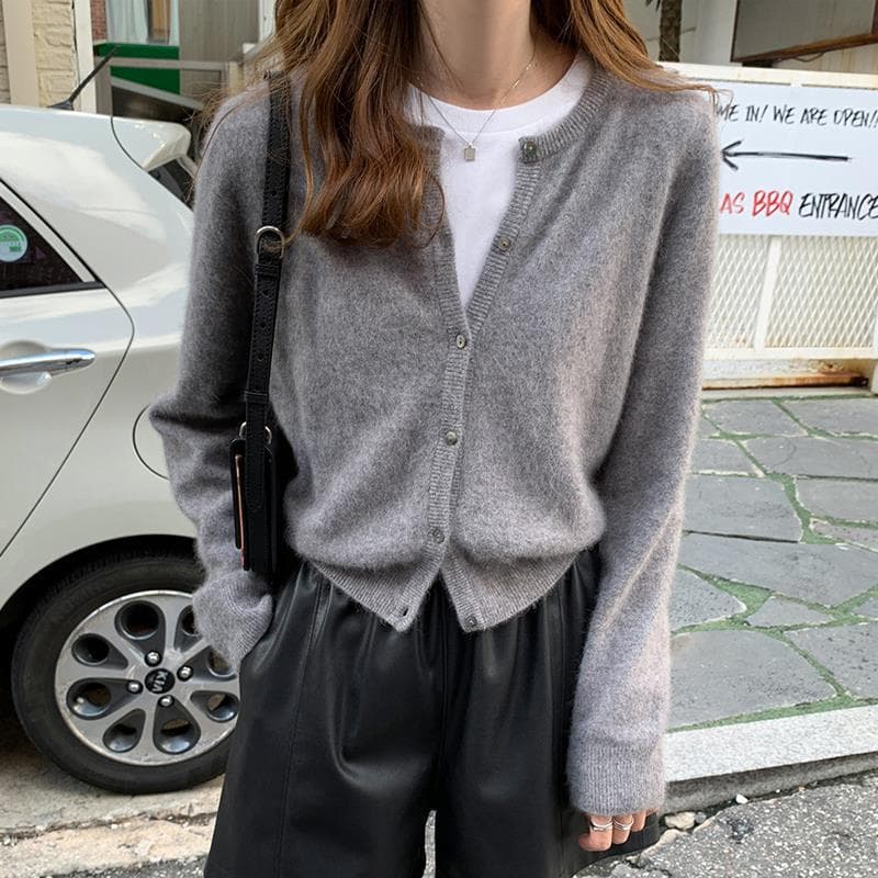 Core Spun Sand Sweater Knitted Cardigan Layered Loose And Gentle Coat Base Outer Wear Inner Wear Korean Style Western Style Women's Tops