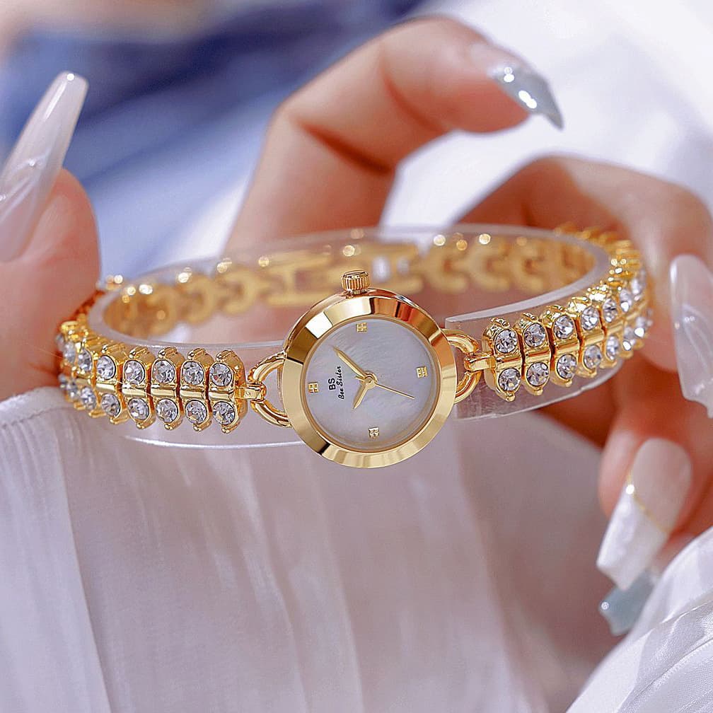 Watch Luxury Gold Small Chain Quartz Watches For Woman Hand Clock With Diamonds