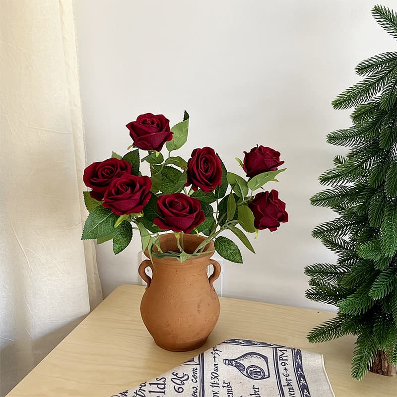 Premium Velvet Rose Artificial Flower - Realistic Single Stem Fake Flower For Wedding, Valentine's Day, Home Decor, Hotel & Event Decoration