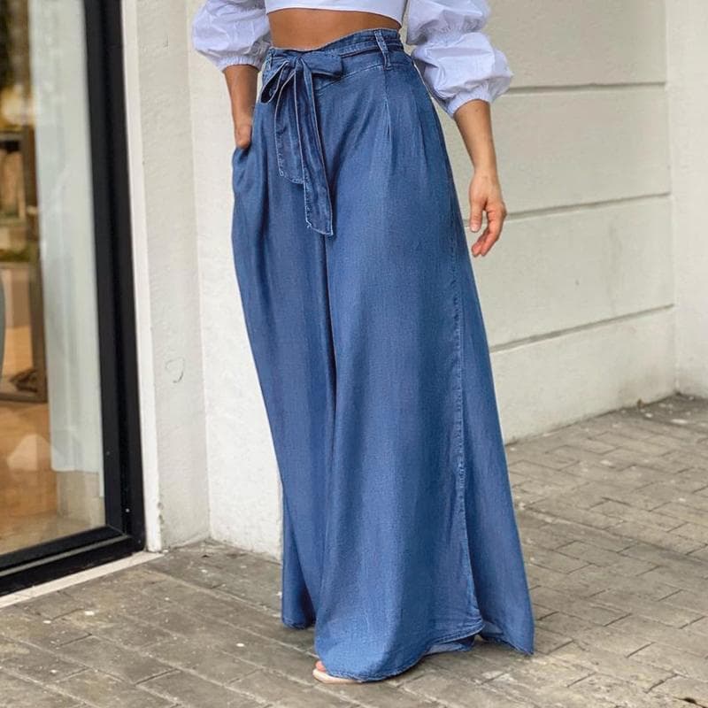 Women's Elegant Lace-up High Waist Skirt Casual Large Size Denim Skirt