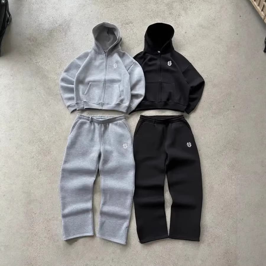Men's Clothing Border Menswear Spring Menswear Suit, 3D US Embroidered Style, Trendy Casual Sweatshirt Zip Up Suit