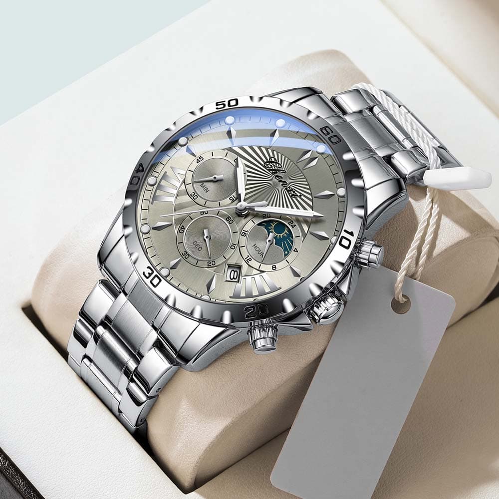 ]Men's Multifunctional Watch Waterproof Luminous Calendar Business Steel Luxury Men's Square Quartz Watch Male Clock