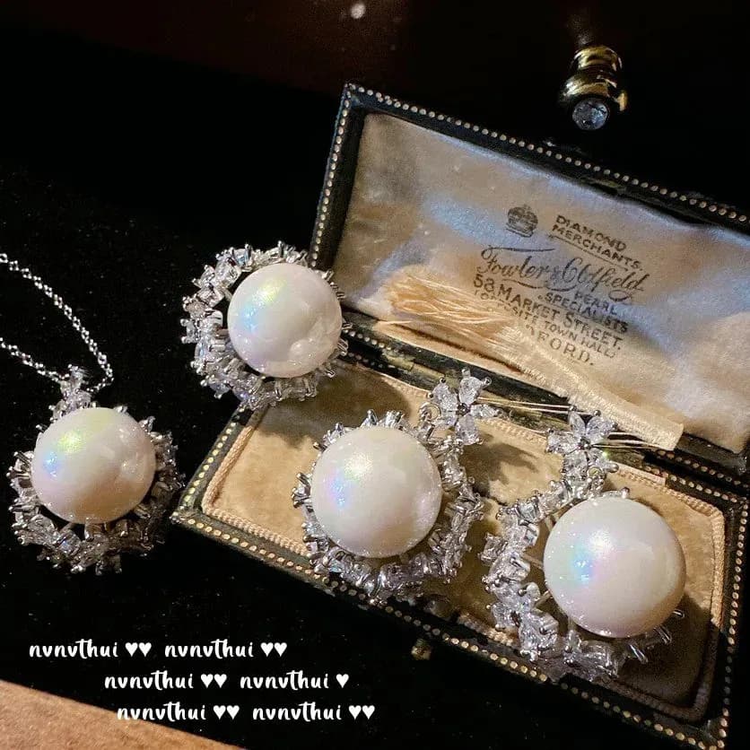 Exquisite Sterling Sier Round Shape Baroque Pearl Jewelry Set Female Elegant Wedding Bridal RingEarringNecklace 240119