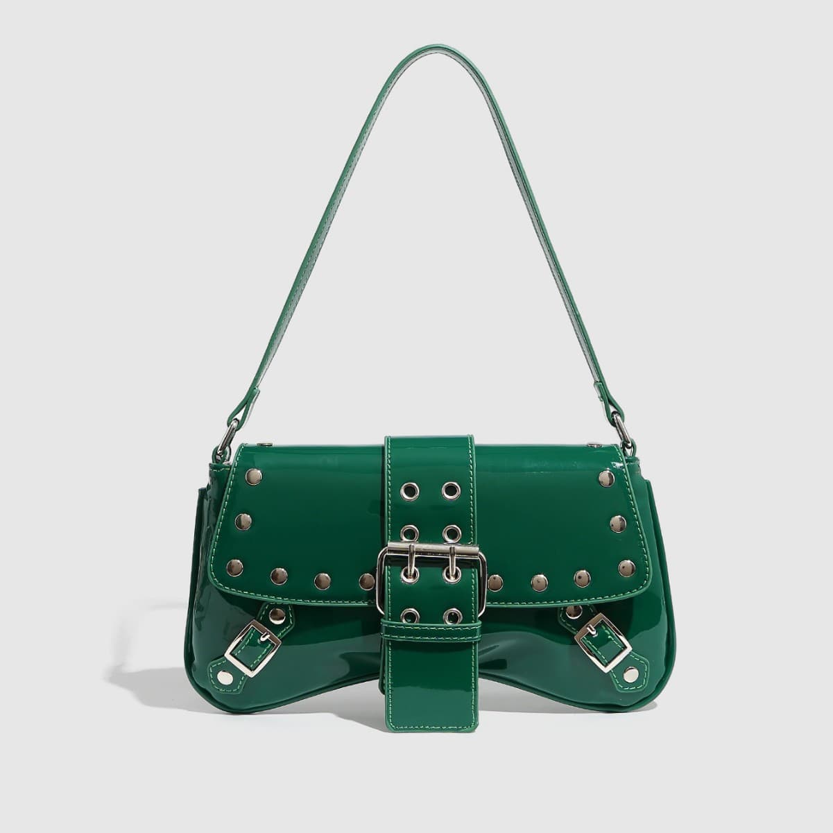 Women's Bags Punk Scenery Glue Bright Leather Magnetic Buckle Shoulder Bag Rivet Hollow Armpit Bag Pin Buckle Jelly Bag Handbag