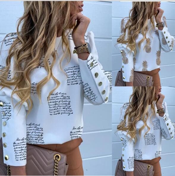 Women's Autumn And Winter Long-sleeved Buttons Pineapple Printed Shirts Women's Shirts Women