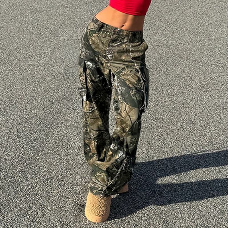 Women's Clothing Workwear Style Camouflage Multi Pocket Loose Jeans Hot Girl Street Style Personality Low Waist Slim Trousers