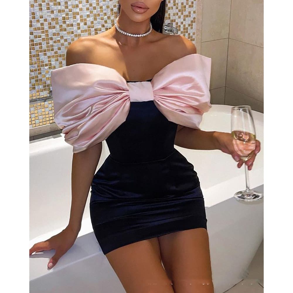 New Spring European And American Women's One Shoulder Bow Tight Dress Birthday Party Small Dress