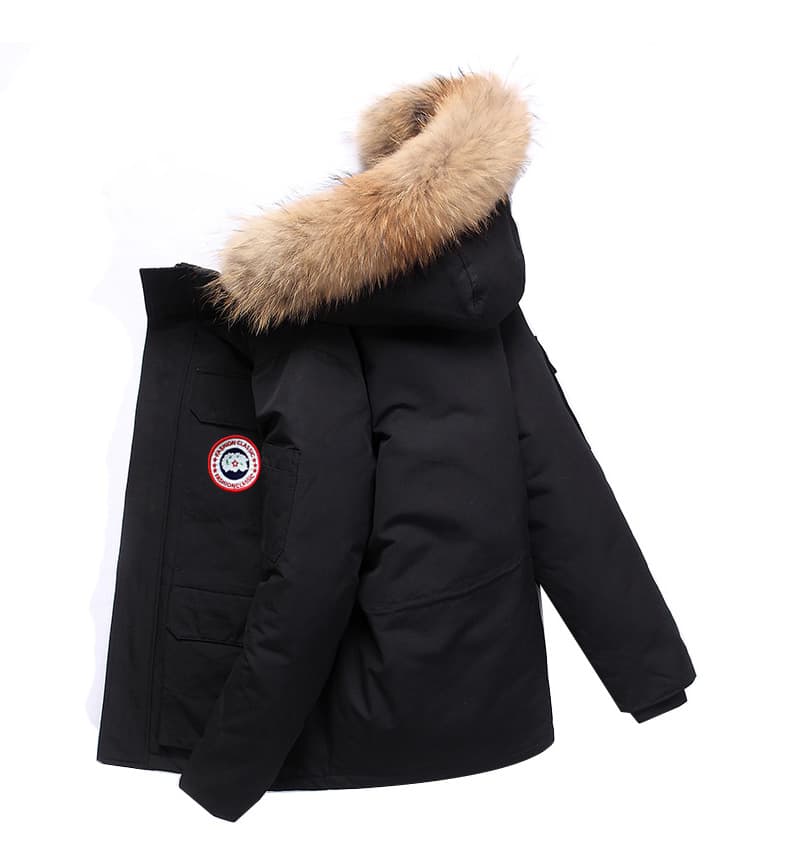 Hiver nouvelle mode Couple à capuche vers le bas hommes épaissi bleu petit col de fourrure manteau de travail tendance