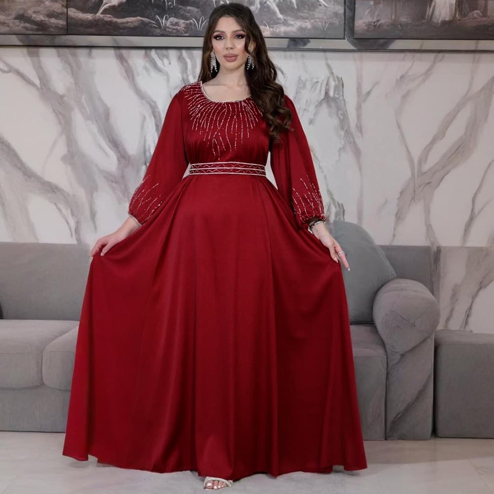 Muslim Women's Hot Diamond Belt Long Dress Evening Dress Long Dress