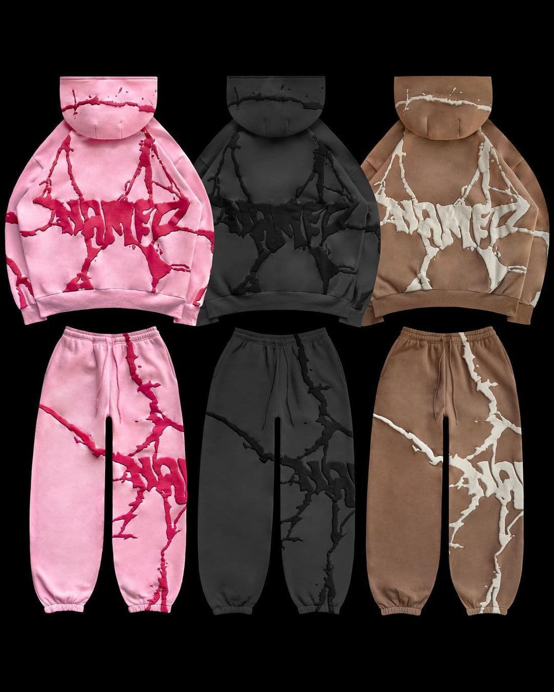 Women's Velvet Foam Printed Three-Color Hooded Sweatshirt Large Size Loose Personality Set