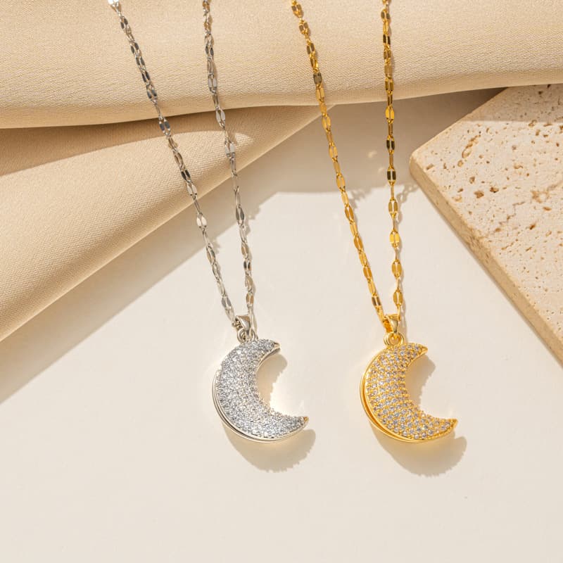 Moon sweater chain high grade clavicle chain versatile pearl rhinestone pendant accessories long necklace