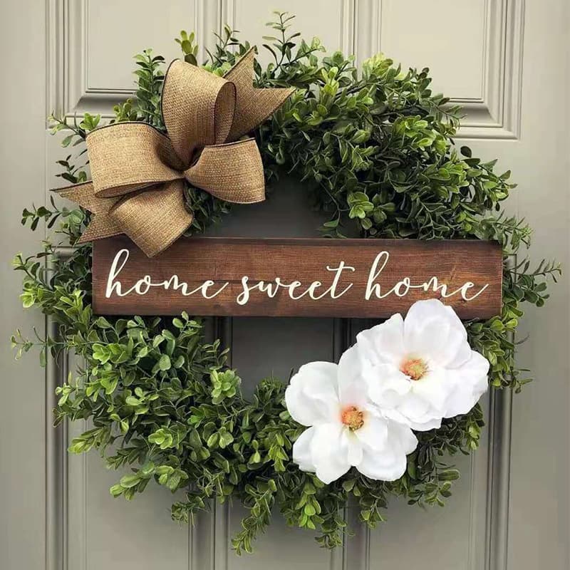 Eucalyptus & Blossom Wall Hanging – Minimalist Christmas Wreath With Greenery & White Flowers, 45cm Door Decor For Holiday Season​