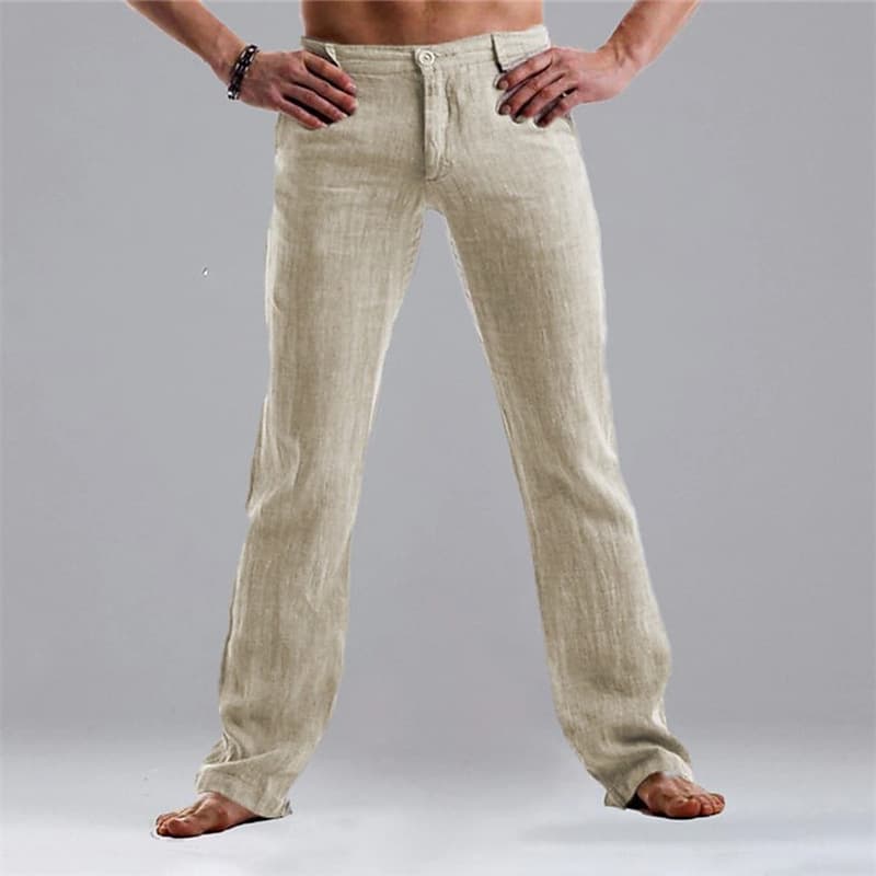 Man's clothing Men's linen pocket straight tube solid color comfortable casual everyday slacks